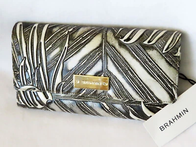 CARTERA CHEQUERA BRAHMIN LORETO PLATEADA 3D HOJAS EN RELIEVE Blanca/Negro Retirada Foto 1 de 3