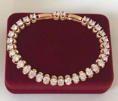 Deluxe Tennis Armband Zirkonia Kristalle 750er Gold 18K vergoldet 17-18 cm Damen - Bild 1 von 4