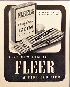 Fleers Candy Coated Gum Peppermint 5 cents Vintage Print Ad 1943 - Picture 1 of 6