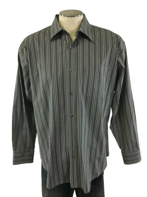 Bugatchi Uomo Button Shirt L Gray Pink Purple White Stripe Flip Cuff Mens - Image 1 of 4