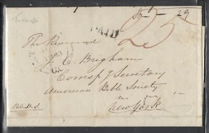1843 Paid 25 Toronto Split Ring-NYC W/Letter UC Bible Society Re: Mohawk Bibles. - Picture 1 of 3