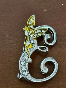 Initial Letter E Brooch Metal Crystal Elf Angel Lapel Pin - Imagen 1 de 4