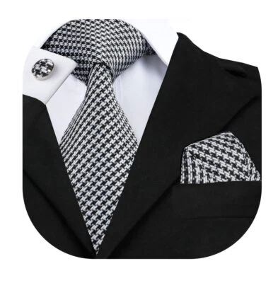 Corbata clásica de cachemira a cuadros para hombre con pañuelo conjunto de gemelos Busin... Foto 1 de 4