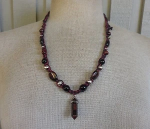 Red Tigers Eye Double Terminated Point Adjustable Hemp Necklace Onyx Stone Beads - Picture 1 of 9