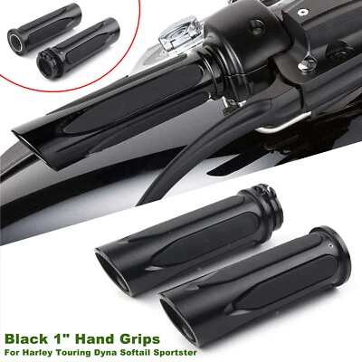Motorcycle Black 1" Handlebar Hand Grips For Harley Touring Dyna Softail Fatboy - Изображение 1 из 4