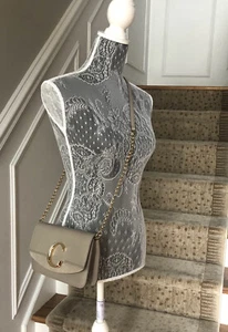 NEW! $1,190 ~ CHLOE C CLUTCH MINI LEATHER CROSSBODY BAG ON A CHAIN, MOTTY GREY - Picture 1 of 20