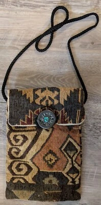 Cartera Tapiz Estilo Boho con Correa para el Hombro Botón Grande con Piedra Turquesa Foto 1 de 4