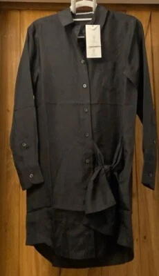 Vestido Camisa Thakoon Addition Botón Talla XS 100 % Seda Corbata Lateral Manga Larga Negro Foto 1 de 4