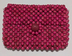Vintage 1960s Pink Wood Bead Clutch Purse, Mod Retro Handbag - Picture 1 of 10