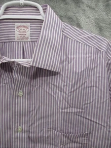 Brooks Brothers Shirt Mens 17 36 Large Purple Striped Non Iron Madison Cotton - Picture 1 of 11