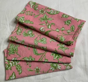 4 Williams Sonoma Stoffservietten rosa grün Blumen Vögel 20x20 100% Baumwolle - Bild 1 von 4