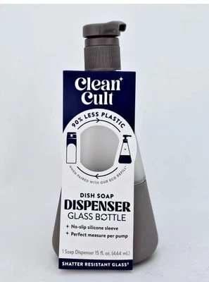Bomba dispensadora de jabón Clean Cult Dish vidrio recargable contenedor de 15 oz gris Foto 1 de 3
