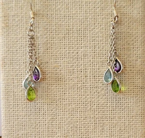 Boucles d'oreilles pendantes en argent sterling breloques larme multicolores - bijoux goutte élégants - Photo 1/12