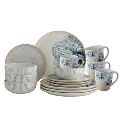 Juegos de vajilla de cerámica Corona de 16 piezas con diseño de patrón de orquídea azul | Platos,... Foto 1 de 4