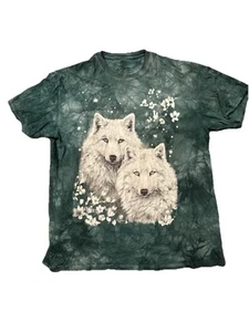The Mountain Y2K White Wolf Husky Dog Flowers Adult Mens Large Tie Dye T-Shirt - Picture 1 of 6