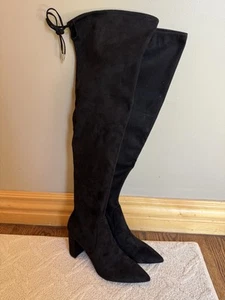 Marc Fisher Over the knee Boots Sz 10 Black Suede Leather Look - Picture 1 of 5