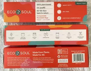 ECO SOUL Compostable Resealable Snack Bags Lot of 3 NEW - Picture 1 of 4