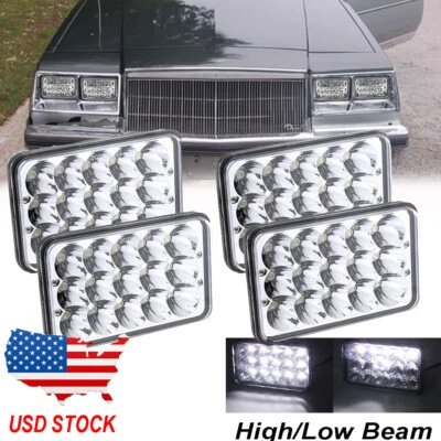 适用于别克 Regal 4 件 4X6 英寸方形车头灯前灯带 H4 灯泡左 + 右 — 第 1/4 张图片