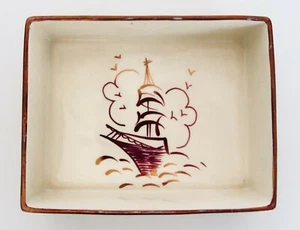 Bandeja de baratija temática de barco brillo cobre pintado a mano Gray's Pottery England de colección - Imagen 1 de 12