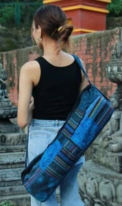 YOGA MAT BAG * EARTH DIVAS * YOGA BAG ** NEPAL** FAIR TRADE* Blue or Red * LOVE - Picture 1 of 4