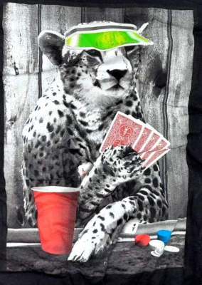Camiseta Urban Pipeline Modelo # 1448 GRD "Leopard Playing Poker" XL Uni Negra Foto 1 de 3