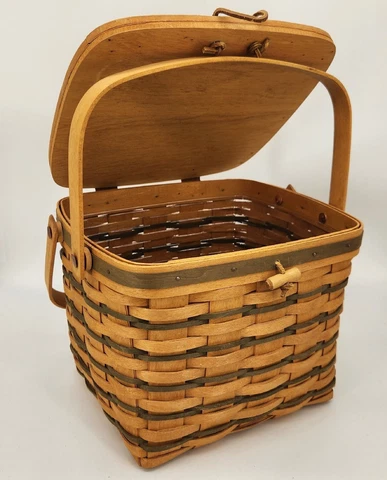 Longaberger 1996 Hostess Sweetheart Green Remembrance Basket+Protector PICNIC Cover
