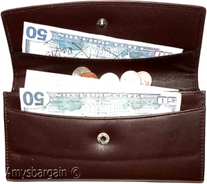 Cartera chequera de cuero cartera compacta tarjetas cambio billetes marrón carteras bn - Imagen 1 de 12