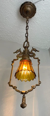 1920's Cast Metal Arts & Crafts Pendant Fixture Cover