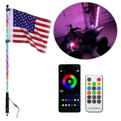 Para Yamaha Raptor 125 250 350 Luz LED Látigo 1 PIE 3 FT RGB Antena Espiral Control Remoto Foto 1 de 4