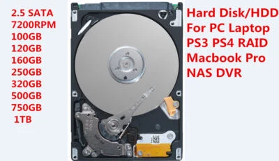 120GB 160GB 250GB 320GB 500GB 750GB 1TB 7200 R 2.5" SATA II Laptop Hard Disk HDD - Image 1 of 4