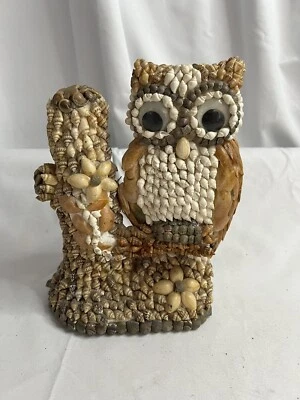 Vintage Seashell Owl Figurine Folk Art Bird Statue Beach Decor 8" VTG - Image 1 of 4