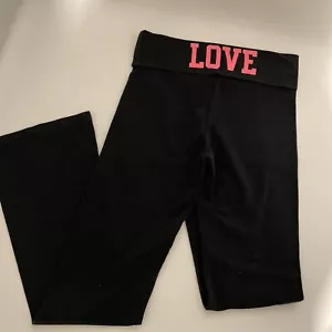 💫Victoria’s Secret LOVE Foldover Flare Leggings Black SMALL Pre-Owned - Picture 1 of 12