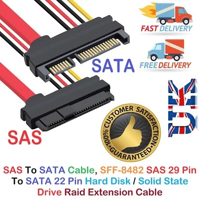 SAS to SATA Cable, SFF-8482 SAS 29 Pin to SATA 22 Pin Hard Disk SSD Raid Drive - Image 1 of 4