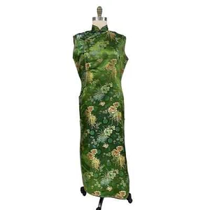 VTG Laogudai cheongsam Green DAMASK Cheongsam Dress Sz 44 China - Picture 1 of 9