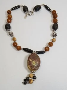 Collar de jaspe 925 de plata esterlina JDD firmado vintage/antiguo cierre de palanca - Imagen 1 de 6