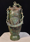 12" Old China Bronze Ware Dynasty Palace Portable Cicada Drinking Vessel