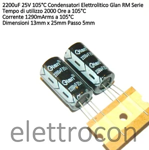 5 pezzi 2200uF 25V 105°C Condensatore elettrolitico Glan RM Series - Imagen 1 de 1