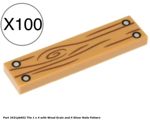 Lego 100 pieces City Medium Nougat Tile 1x4 With Wood Grain and 4 Silver Nails - Picture 1 of 1