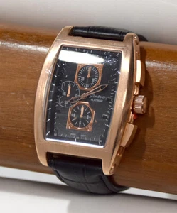 NEW Geneva Platinum 9685 Rectangle Dial Black Leather Rose Gold Quartz Watch - Picture 1 of 2