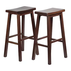 PJ Wood Classic Saddle-Seat 29" Kitchen Counter Stools, Walnut, 2pc (Open Box) - Picture 1 of 8