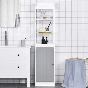 kleankin Bathroom Tall Storage Cabinet Organizer Tower with Door Shelves White - Picture 1 of 9