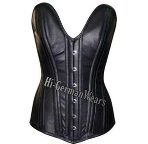 Vollbrustkorsett Schwarz Leder Corsage Tiefer Herz Ausschnitt Leather Corsets - Picture 1 of 3