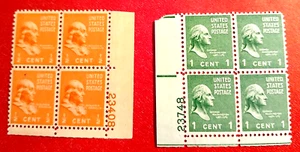 SCOTT # 803 & 804 - SET OF 2 PLATE # BLOCKS OF 4 STAMPS - 1938 - VF - OG - MNH - Picture 1 of 4