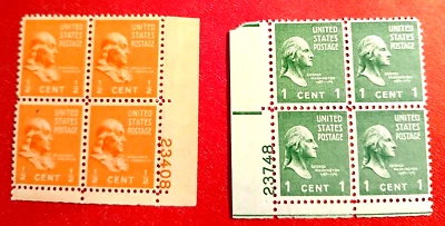 SCOTT # 803  &  804 - SET OF 2 PLATE # BLOCKS OF 4 STAMPS - 1938 - VF - OG - MNH - Image 1 of 4