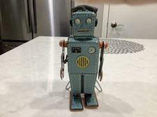 50’S TIN MECHANICAL ROBOT RIVET EASEL BACK RARE BLUE COLOR NM JAPAN LINEMAR