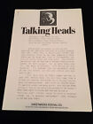 THE TALKING HEADS SWEETWATERS FESTIVAL NEW ZEALAND 1984 ORIGINAL PRESS RELEASE