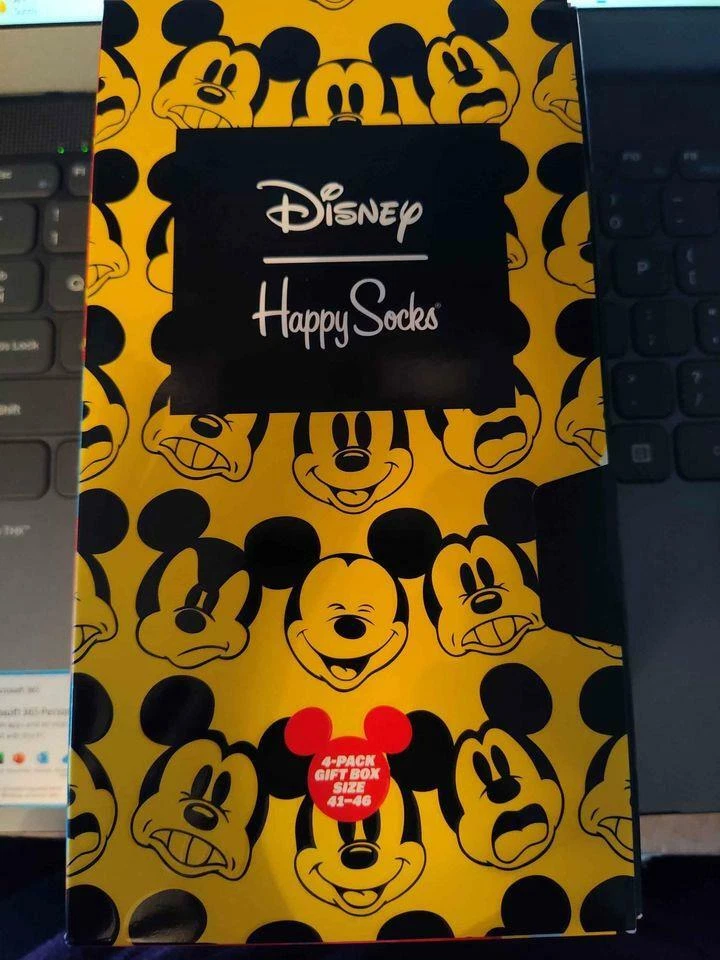 Novo Conjunto de Meias Mickey e Minnie Happy Caixa de Presente 4 Pares Masculino 8-12 Feminino 10-12.5 - Imagem 1 de 1