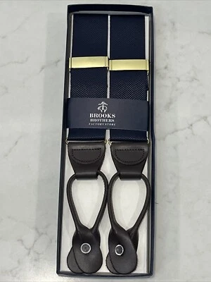 BROOKS BROTHERS Fábrica NUEVO Azul Marino Marrón Cuero Tirantes Tirantes Tono Dorado Foto 1 de 4