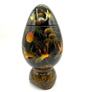 Vintage Hand Painted Cranes Birds Lacquerware Storage Box-Made In Vietnam 11" - Picture 1 of 15