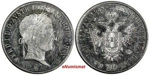 AUSTRIA Ferdinand I (1835-1848) Silver 1841-A 20 Kreuzer Vienna aUNC KM2208 (04) - Picture 1 of 3